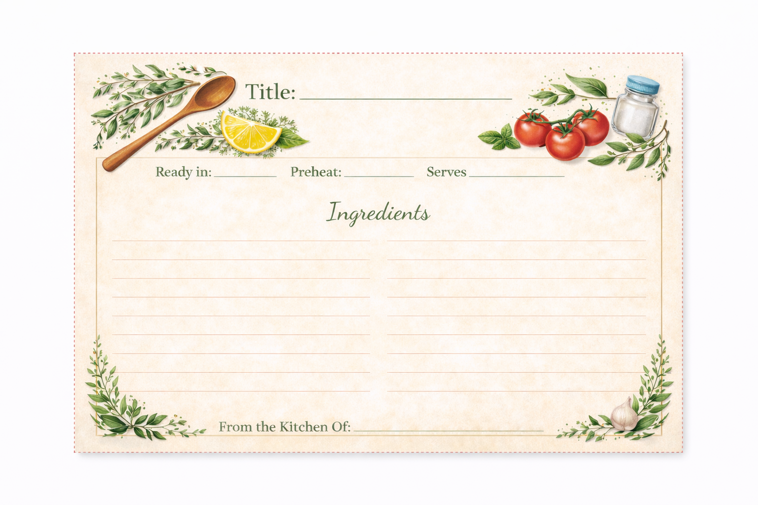 Recipe card set 1 front